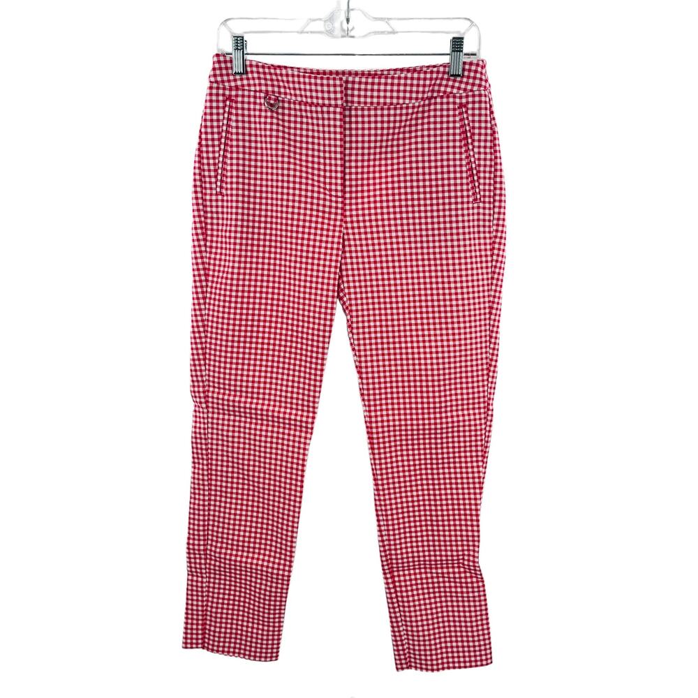 Adrianna Papell Red White Gingham Check Kate Fit Besom Pocket Ankle Pants 6